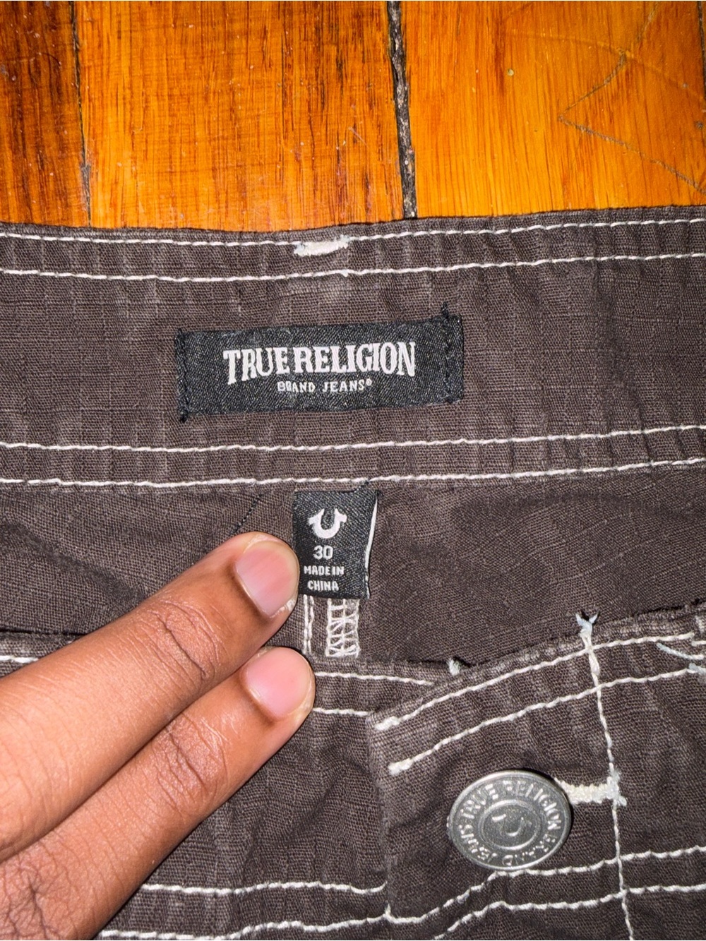 True Religion Black Cargo Pants with White Contrast Stitching - Picture 2 of 2